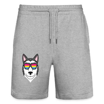 Pansexual Siberian Husky Dog - Dog with Glasses - Stanley/Stella Trainer Unisex Organic Jogging Shorts - heather grey - Front - Nik (191cm) & Marisol (170cm)