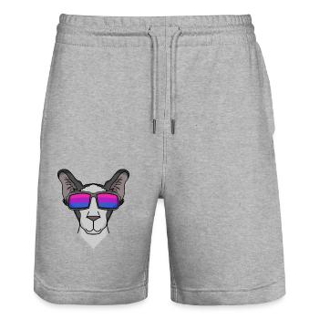 Bisexual Oriental Shorthair Cat Gift - Stanley/Stella Trainer Unisex Organic Jogging Shorts - heather grey - Front - Nik (191cm) & Marisol (170cm)