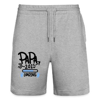 Père 2023 - Papa 2023 - Devenez papa - Short de jogging bio TRAINER Stanley/Stella unisexe - gris chiné - Devant - Nik (191cm) & Marisol (170cm)