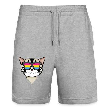 Pansexual American Shorthair - Chat avec lunettes - Short de jogging bio TRAINER Stanley/Stella unisexe - gris chiné - Devant - Nik (191cm) & Marisol (170cm)