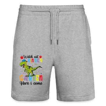 Hey Kinder, ich komme, Dinos, zur Schule - Stanley/Stella Unisex Bio Joggingshorts Trainer  - Grau meliert - Vorne - Nik (191cm) & Marisol (170cm)