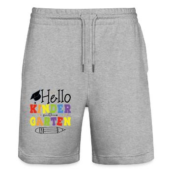 Hello Kindergarten - Stanley/Stella Trainer Unisex Organic Jogging Shorts - heather grey - Front - Nik (191cm) & Marisol (170cm)