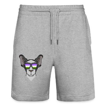 Genderqueer Lgbt Cat Oriental Shorthair - Short de jogging bio TRAINER Stanley/Stella unisexe - gris chiné - Devant - Nik (191cm) & Marisol (170cm)