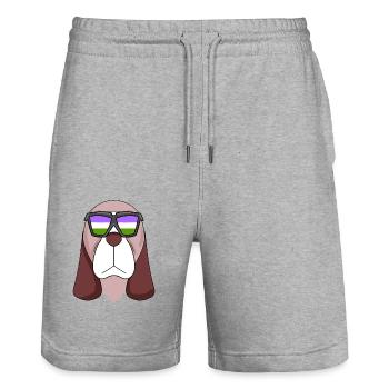 Genderqueer Chien Lgbt Basset Hound - Short de jogging bio TRAINER Stanley/Stella unisexe - gris chiné - Devant - Nik (191cm) & Marisol (170cm)
