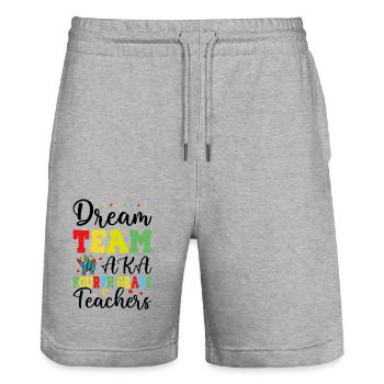 Dream Team aka Lehrer der vierten Klasse - Stanley/Stella Unisex Bio Joggingshorts Trainer  - Grau meliert - Vorne - Nik (191cm) & Marisol (170cm)