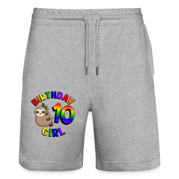 Geburtstag 10 Mädchen Niedliches Baby Faultier - Stanley/Stella Unisex Bio Joggingshorts Trainer  - Grau meliert - Vorne - Nik (191cm) & Marisol (170cm)
