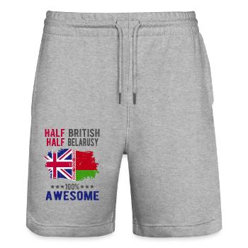 Halb Brite Halb Belarusse - Stanley/Stella Unisex Bio Joggingshorts Trainer  - Grau meliert - Vorne - Nik (191cm) & Marisol (170cm)