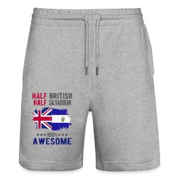 Half British Half Salvadoran - Stanley/Stella Trainer Unisex Organic Jogging Shorts - heather grey - Front - Nik (191cm) & Marisol (170cm)