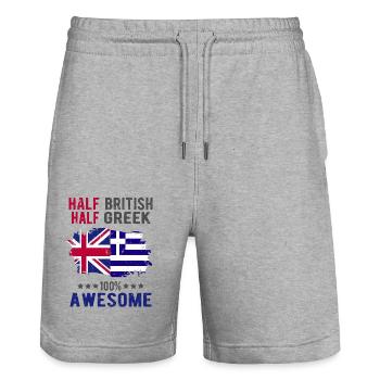 Halb Brite Halb Grieche - Stanley/Stella Unisex Bio Joggingshorts Trainer  - Grau meliert - Vorne - Nik (191cm) & Marisol (170cm)