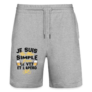 Je suis un mec simple j'aime le VTT et l'apéro - Short de jogging bio TRAINER Stanley/Stella unisexe - gris chiné - Devant - Nik (191cm) & Marisol (170cm)