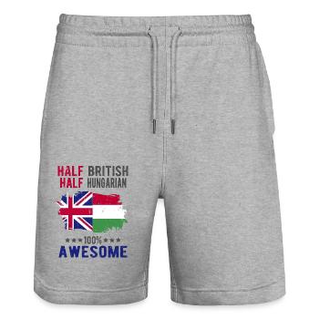 Half British Half Hungarian - Stanley/Stella Trainer Unisex Organic Jogging Shorts - heather grey - Front - Nik (191cm) & Marisol (170cm)