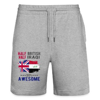 Halb Brite Halb Iraki - Stanley/Stella Unisex Bio Joggingshorts Trainer  - Grau meliert - Vorne - Nik (191cm) & Marisol (170cm)