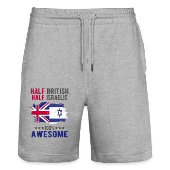Half British Half Isreali - Stanley/Stella Trainer Unisex Organic Jogging Shorts - heather grey - Front - Nik (191cm) & Marisol (170cm)