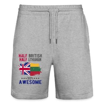 Half British Half Lithuanian - Stanley/Stella Trainer Unisex Organic Jogging Shorts - heather grey - Front - Nik (191cm) & Marisol (170cm)