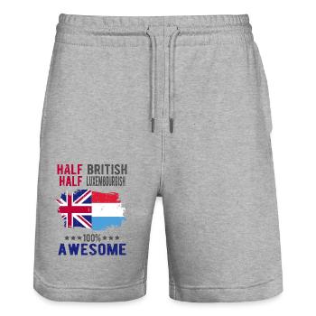 Half British Half Luxembourger - Stanley/Stella Trainer Unisex Organic Jogging Shorts - heather grey - Front - Nik (191cm) & Marisol (170cm)