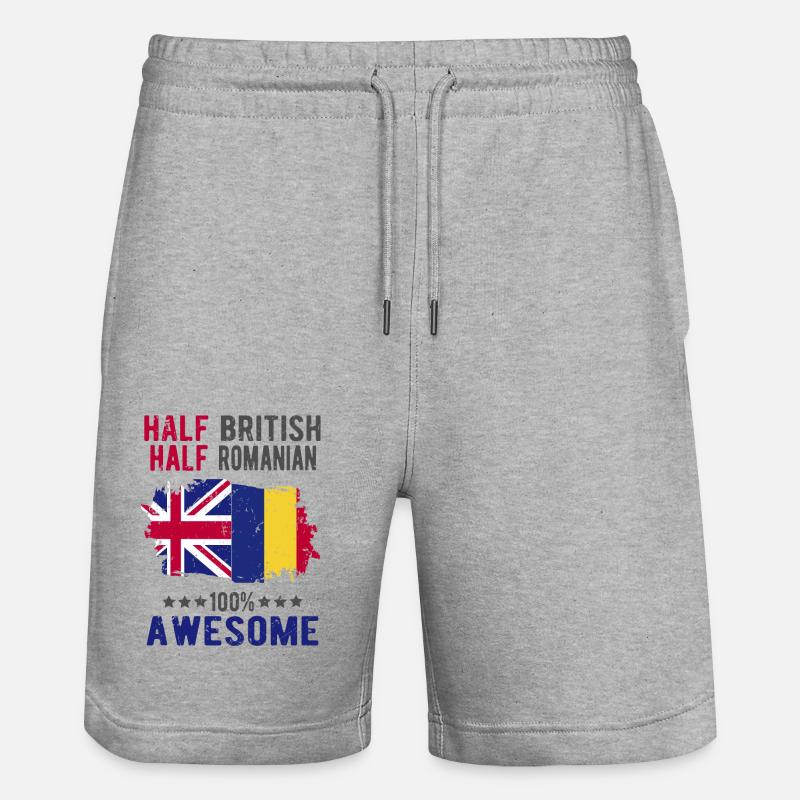 Halb Brite Halb Rumäne - Stanley/Stella Unisex Bio Joggingshorts Trainer  - Grau meliert