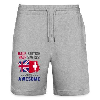 Halb Brite Halb Schweizer - Stanley/Stella Unisex Bio Joggingshorts Trainer  - Grau meliert - Vorne - Nik (191cm) & Marisol (170cm)