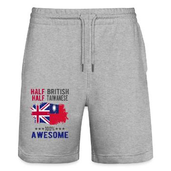 Half British Half Taiwanese - Stanley/Stella Trainer Unisex Organic Jogging Shorts - heather grey - Front - Nik (191cm) & Marisol (170cm)