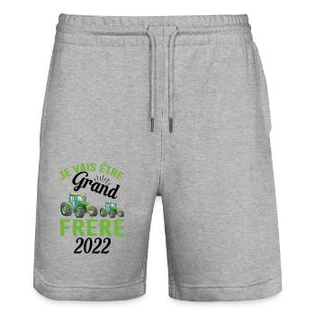 Je Vais Être Grand Frère 2022 - Short de jogging bio TRAINER Stanley/Stella unisexe - gris chiné - Devant - Nik (191cm) & Marisol (170cm)