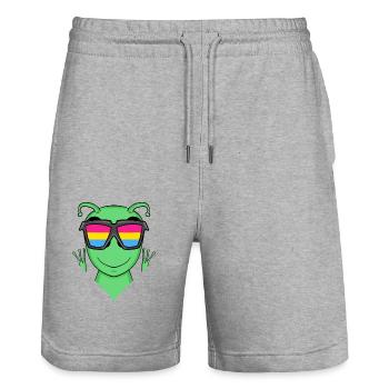 Pansexual Alien - Alien with glasses - Stanley/Stella Trainer Unisex Organic Jogging Shorts - heather grey - Front - Nik (191cm) & Marisol (170cm)
