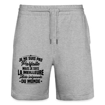 Je suis la meilleure aide soignante du monde - Short de jogging bio TRAINER Stanley/Stella unisexe - gris chiné - Devant - Nik (191cm) & Marisol (170cm)