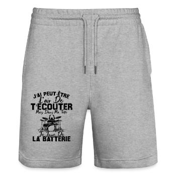 Dans Ma Tête Je Joue De La Batterie Batteur Cadeau - Short de jogging bio TRAINER Stanley/Stella unisexe - gris chiné - Devant - Nik (191cm) & Marisol (170cm)