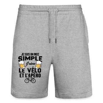 Je Suis Un Mec Simple J'aime Le Vélo Et L'apéro - Short de jogging bio TRAINER Stanley/Stella unisexe - gris chiné - Devant - Nik (191cm) & Marisol (170cm)