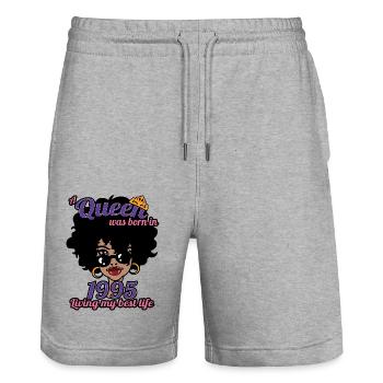 Eine Königin wurde 1995 geboren - 27 Jahre alter Geburtstag - Stanley/Stella Unisex Bio Joggingshorts Trainer  - Grau meliert - Vorne - Nik (191cm) & Marisol (170cm)