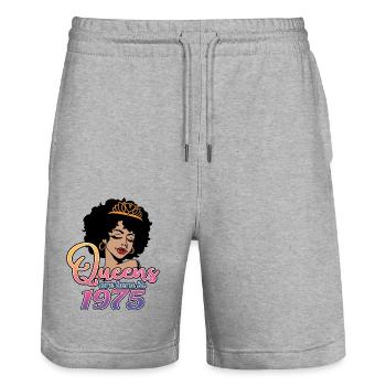 Les reines sont nées en 1975 - 47e anniversaire pour les femmes - Short de jogging bio TRAINER Stanley/Stella unisexe - gris chiné - Devant - Nik (191cm) & Marisol (170cm)