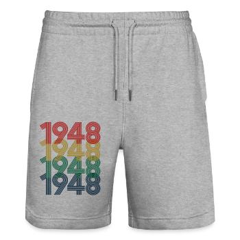 Cool Retro 1948, 74 Jahre alt, Geschenk zum 74. Geburtstag - Stanley/Stella Unisex Bio Joggingshorts Trainer  - Grau meliert - Vorne - Nik (191cm) & Marisol (170cm)