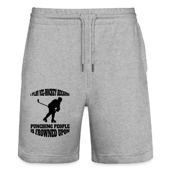 Eishockey Wintersport Geschenk Eishockeyteam - Stanley/Stella Unisex Bio Joggingshorts Trainer  - Grau meliert - Vorne - Nik (191cm) & Marisol (170cm)