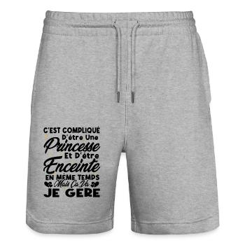 C'est compliqué d'être une princesse et enceinte - Short de jogging bio TRAINER Stanley/Stella unisexe - gris chiné - Devant - Nik (191cm) & Marisol (170cm)