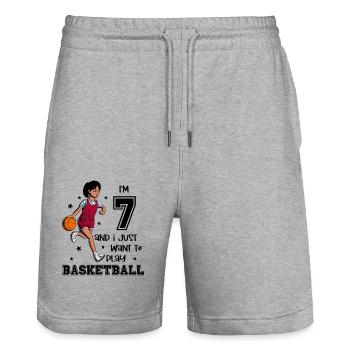 Girl plays basketball - I' - Stanley/Stella Trainer Unisex Organic Jogging Shorts - heather grey - Front - Nik (191cm) & Marisol (170cm)