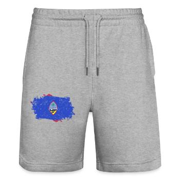 Guam Flagge Grunge Guam Fahne - Stanley/Stella Unisex Bio Joggingshorts Trainer  - Grau meliert - Vorne - Nik (191cm) & Marisol (170cm)