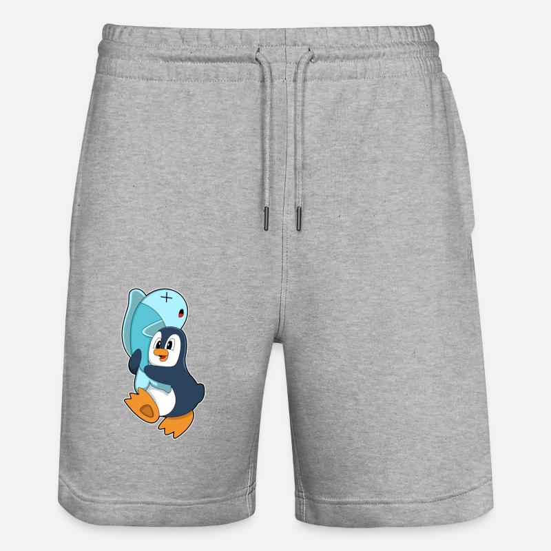 Pingouin avec du poisson - Short de jogging bio TRAINER Stanley/Stella unisexe - gris chiné