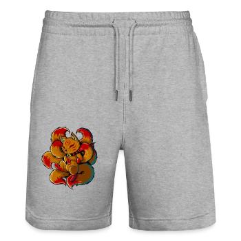 Yokai-Figur aus Japan - Kawaii Kitsune - Stanley/Stella Unisex Bio Joggingshorts Trainer  - Grau meliert - Vorne - Nik (191cm) & Marisol (170cm)