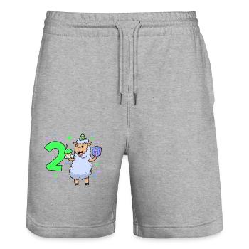 With sheep - girl birthday 2 years - Stanley/Stella Trainer Unisex Organic Jogging Shorts - heather grey - Front - Nik (191cm) & Marisol (170cm)