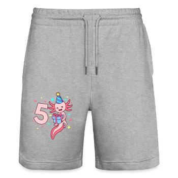 With Axolotl - Girl's Birthday 5 years - Stanley/Stella Trainer Unisex Organic Jogging Shorts - heather grey - Front - Nik (191cm) & Marisol (170cm)