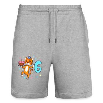 Mit Tiger - Jungen Geburtstag 6 Jahre - Stanley/Stella Unisex Bio Joggingshorts Trainer  - Grau meliert - Vorne - Nik (191cm) & Marisol (170cm)