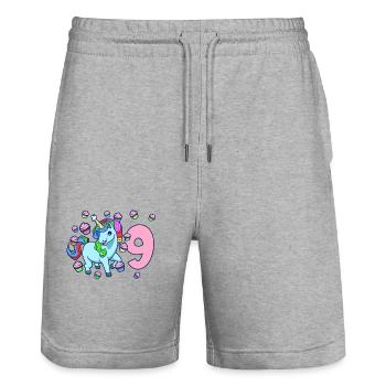 With Unicorn - Girl's Birthday 9 years - Stanley/Stella Trainer Unisex Organic Jogging Shorts - heather grey - Front - Nik (191cm) & Marisol (170cm)