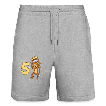 Mit Affe - Kinder Geburtstag 5 Jahre - Stanley/Stella Unisex Bio Joggingshorts Trainer  - Grau meliert - Vorne - Nik (191cm) & Marisol (170cm)