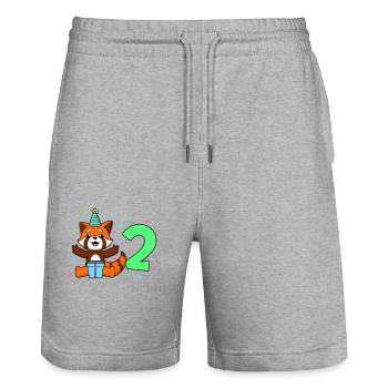 Mit Roter Panda - Kinder Geburtstag 2 Jahre - Stanley/Stella Unisex Bio Joggingshorts Trainer  - Grau meliert - Vorne - Nik (191cm) & Marisol (170cm)