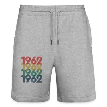 Cool Retro 1962, 60 ans, cadeau de 60e anniversaire - Short de jogging bio TRAINER Stanley/Stella unisexe - gris chiné - Devant - Nik (191cm) & Marisol (170cm)