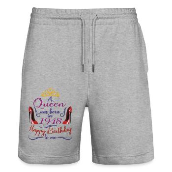 Eine Königin wurde 1948 geboren - 74 Jahre alter Geburtstag - Stanley/Stella Unisex Bio Joggingshorts Trainer  - Grau meliert - Vorne - Nik (191cm) & Marisol (170cm)