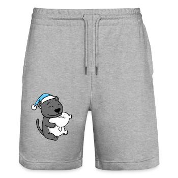 süßer schwarzer panther mit Kissen und Schlafmütze - Stanley/Stella Unisex Bio Joggingshorts Trainer  - Grau meliert - Vorne - Nik (191cm) & Marisol (170cm)