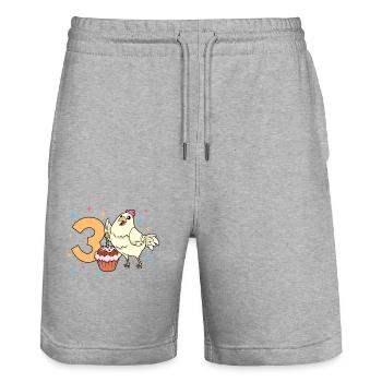 Mit Huhn - Kinder Geburtstag 3 Jahre - Stanley/Stella Unisex Bio Joggingshorts Trainer  - Grau meliert - Vorne - Nik (191cm) & Marisol (170cm)