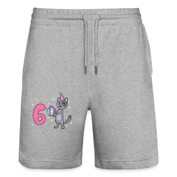 With cat - girl's birthday 6 years - Stanley/Stella Trainer Unisex Organic Jogging Shorts - heather grey - Front - Nik (191cm) & Marisol (170cm)