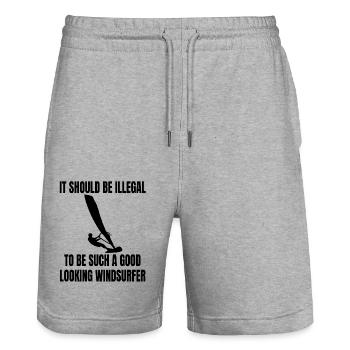 Windsurfer Surfen Geschenk Kitesurfer Windsurfing - Stanley/Stella Unisex Bio Joggingshorts Trainer  - Grau meliert - Vorne - Nik (191cm) & Marisol (170cm)