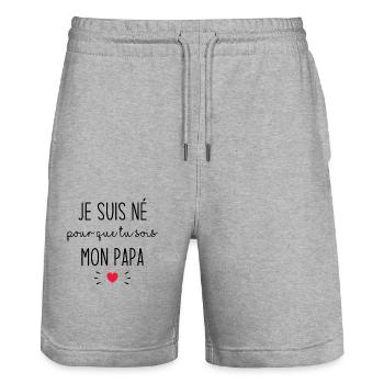 Je suis né pour que tu sois mon papa - Short de jogging bio TRAINER Stanley/Stella unisexe - gris chiné - Devant - Nik (191cm) & Marisol (170cm)