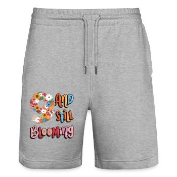 9 And still blooming girls flowery 9. - Stanley/Stella Trainer Unisex Organic Jogging Shorts - heather grey - Front - Nik (191cm) & Marisol (170cm)
